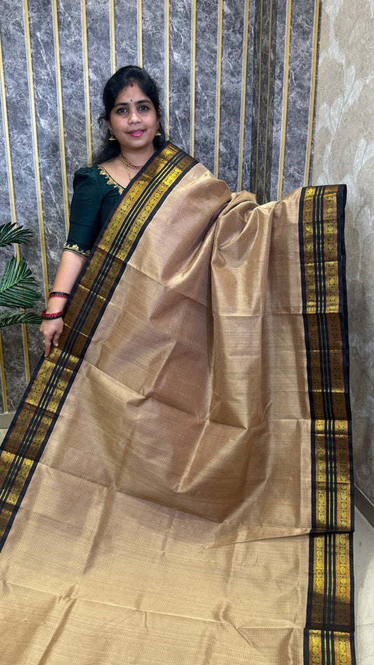 Thread Checks Pure Silk Cotton Saree with Korvai Border