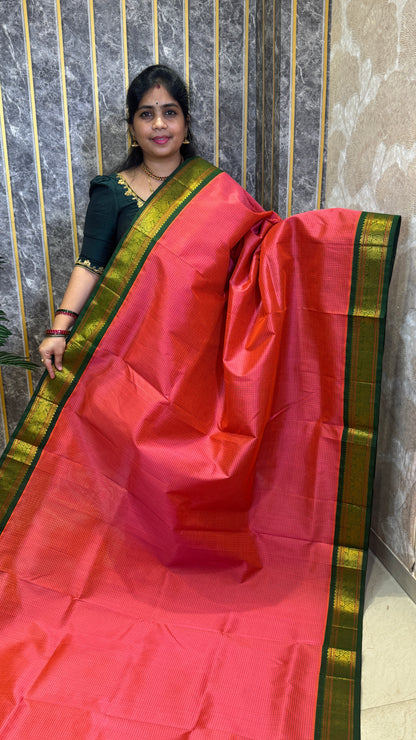 Thread Checks Pure Silk Cotton Saree with Korvai Border