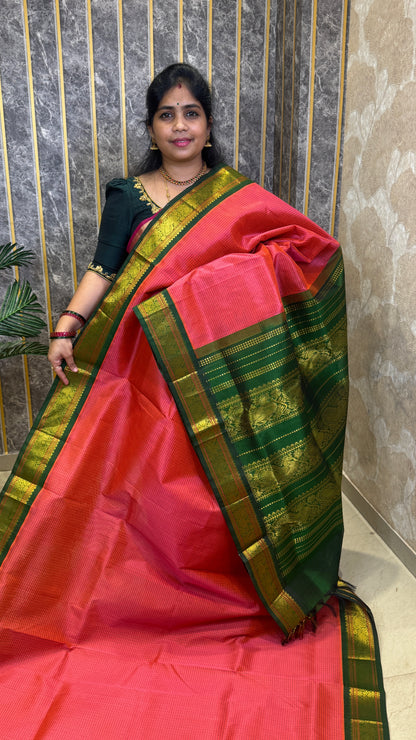 Thread Checks Pure Silk Cotton Saree with Korvai Border