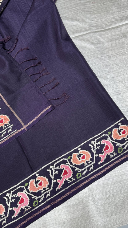 Semi Tussar With Petit Point Embroidery Border