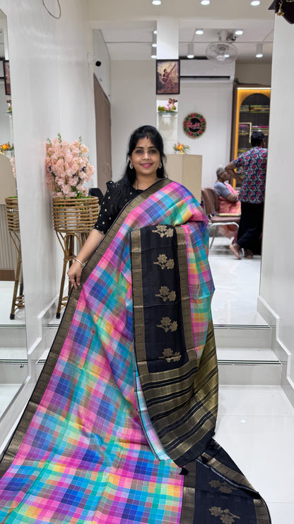 Multi Checks Banaras Tissue Silk Saree