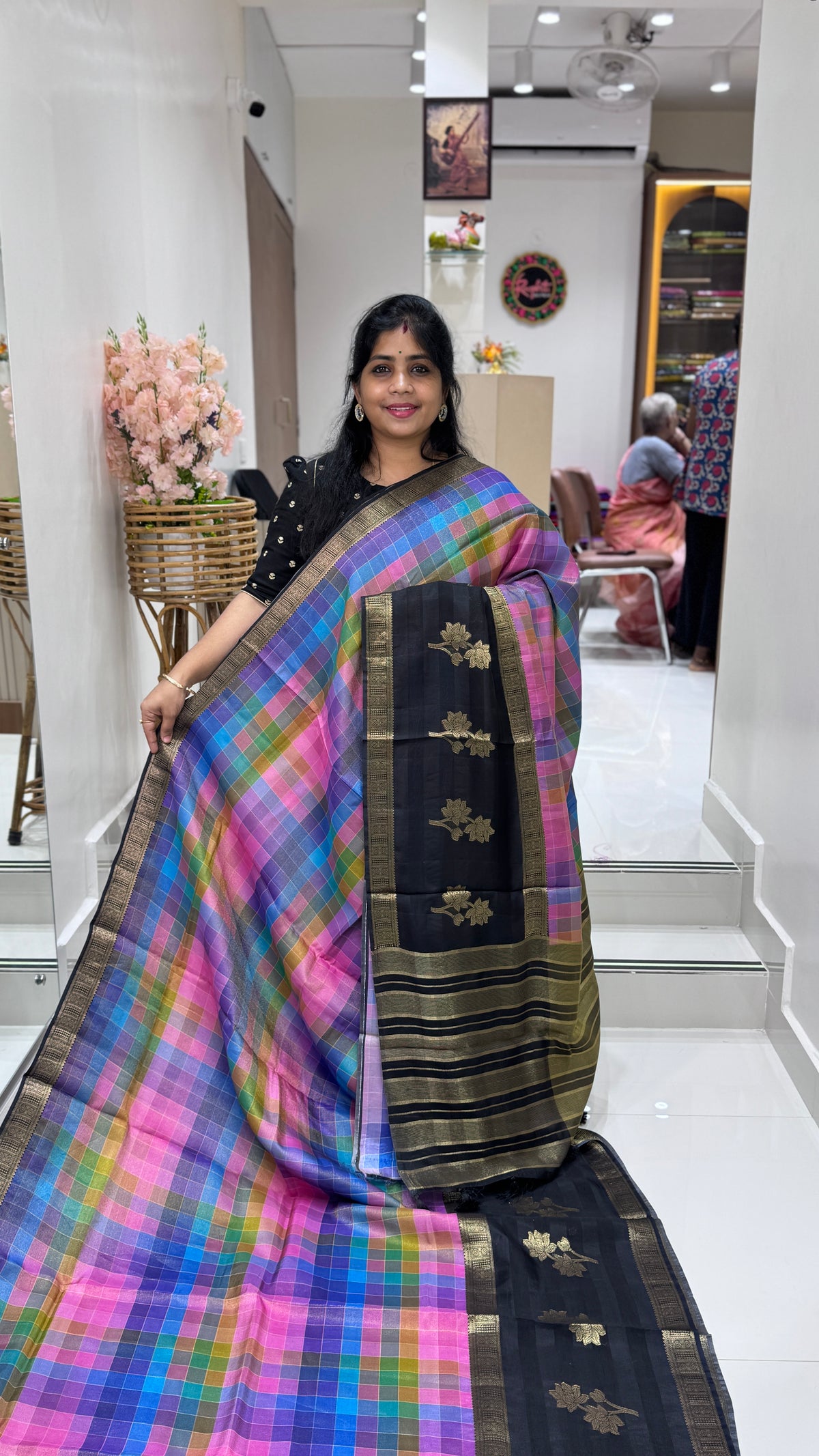 Multi Checks Banaras Tissue Silk Saree