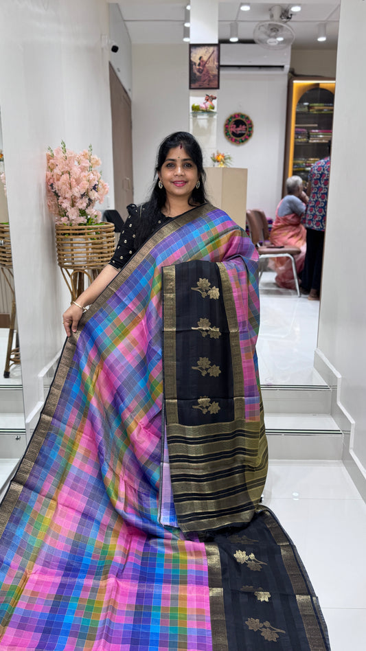 Multi Checks Banaras Tissue Silk Saree