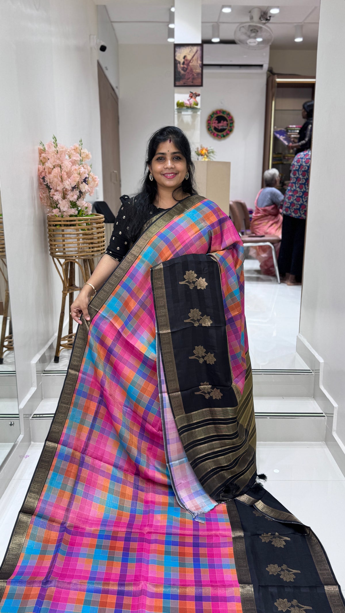 Multi Checks Banaras Tissue Silk Saree