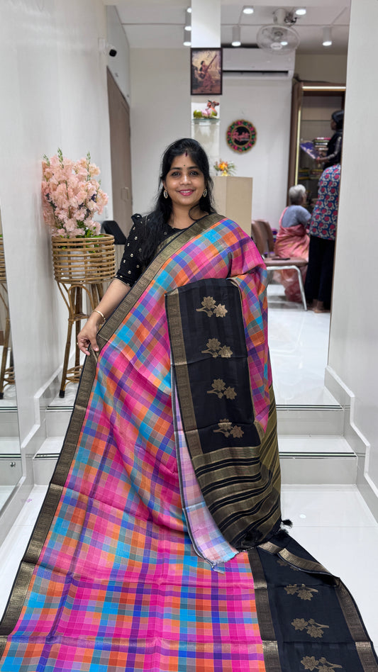 Multi Checks Banaras Tissue Silk Saree