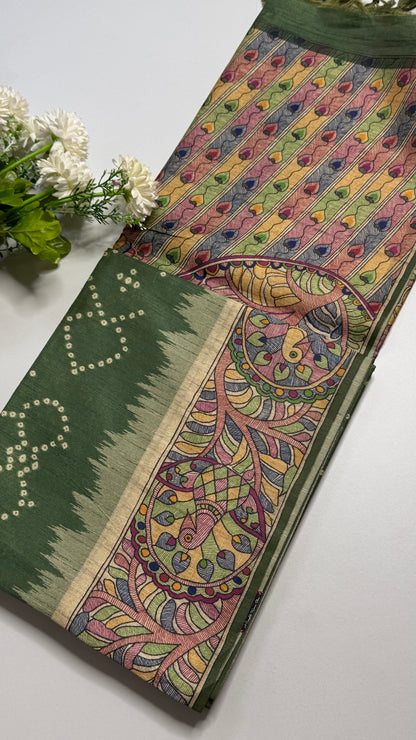 Madhubani x Bandhani Fusion Saree