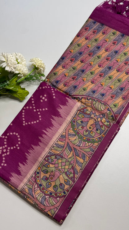 Madhubani x Bandhani Fusion Saree