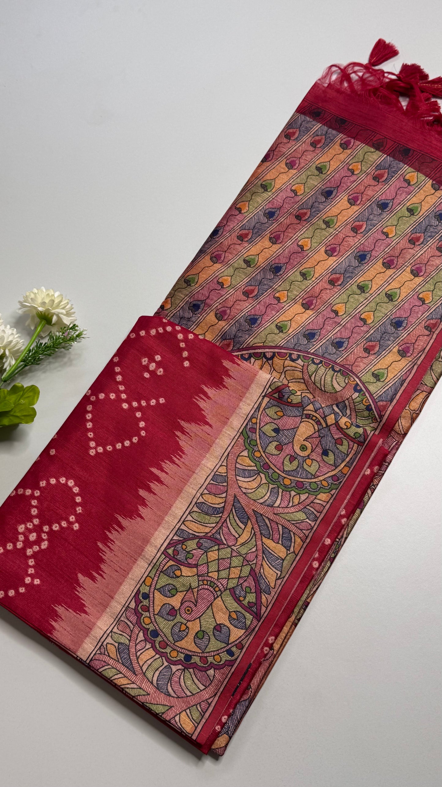 Madhubani x Bandhani Fusion Saree