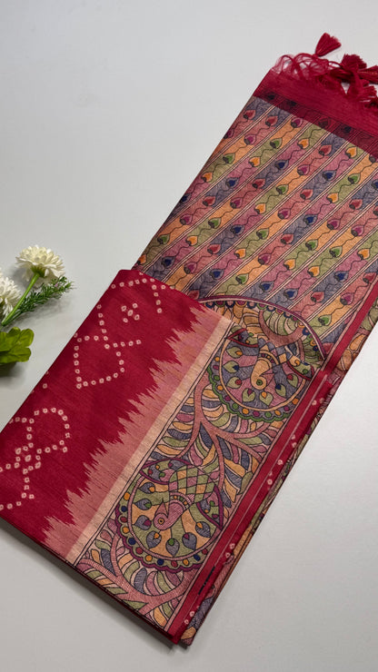 Madhubani x Bandhani Fusion Saree