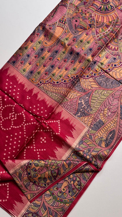 Madhubani x Bandhani Fusion Saree