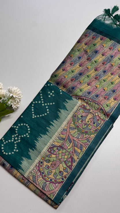Madhubani x Bandhani Fusion Saree