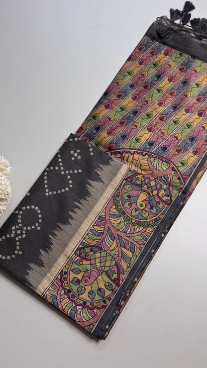 Madhubani x Bandhani Fusion Saree