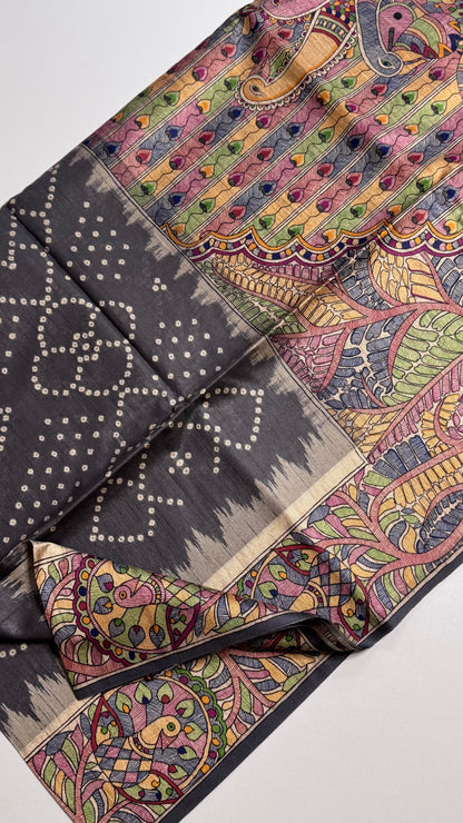 Madhubani x Bandhani Fusion Saree