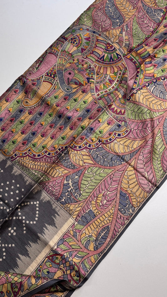 Madhubani x Bandhani Fusion Saree