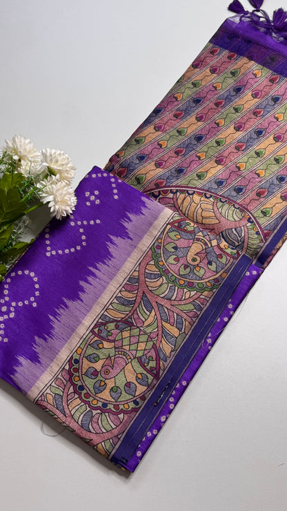 Madhubani x Bandhani Fusion Saree