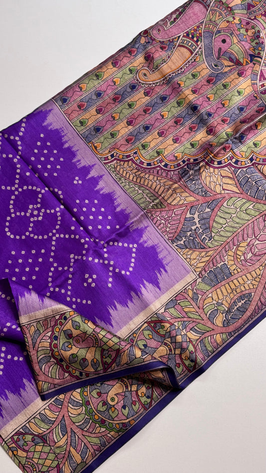 Madhubani x Bandhani Fusion Saree