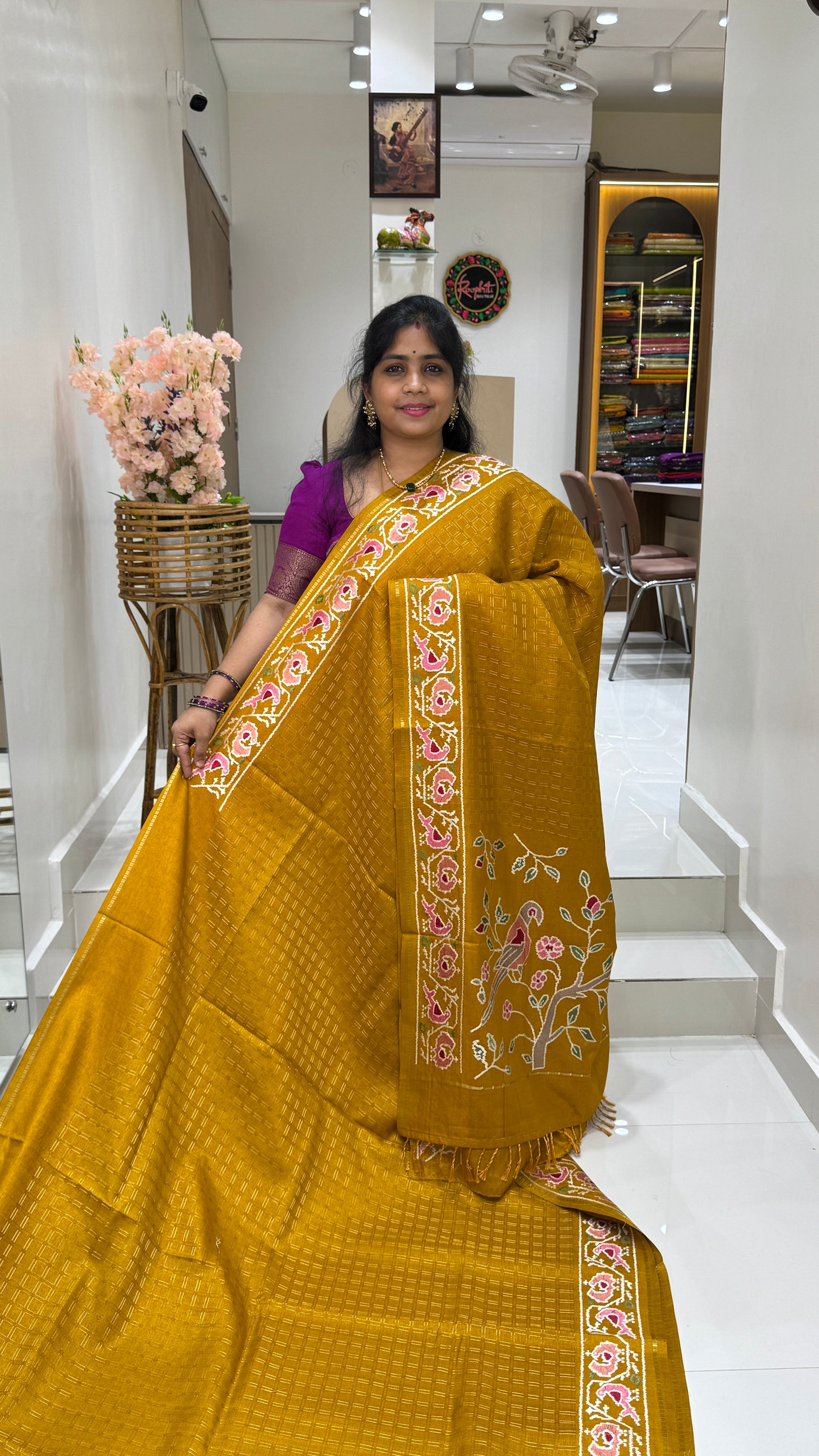 Semi Tussar With Petit Point Embroidery Border