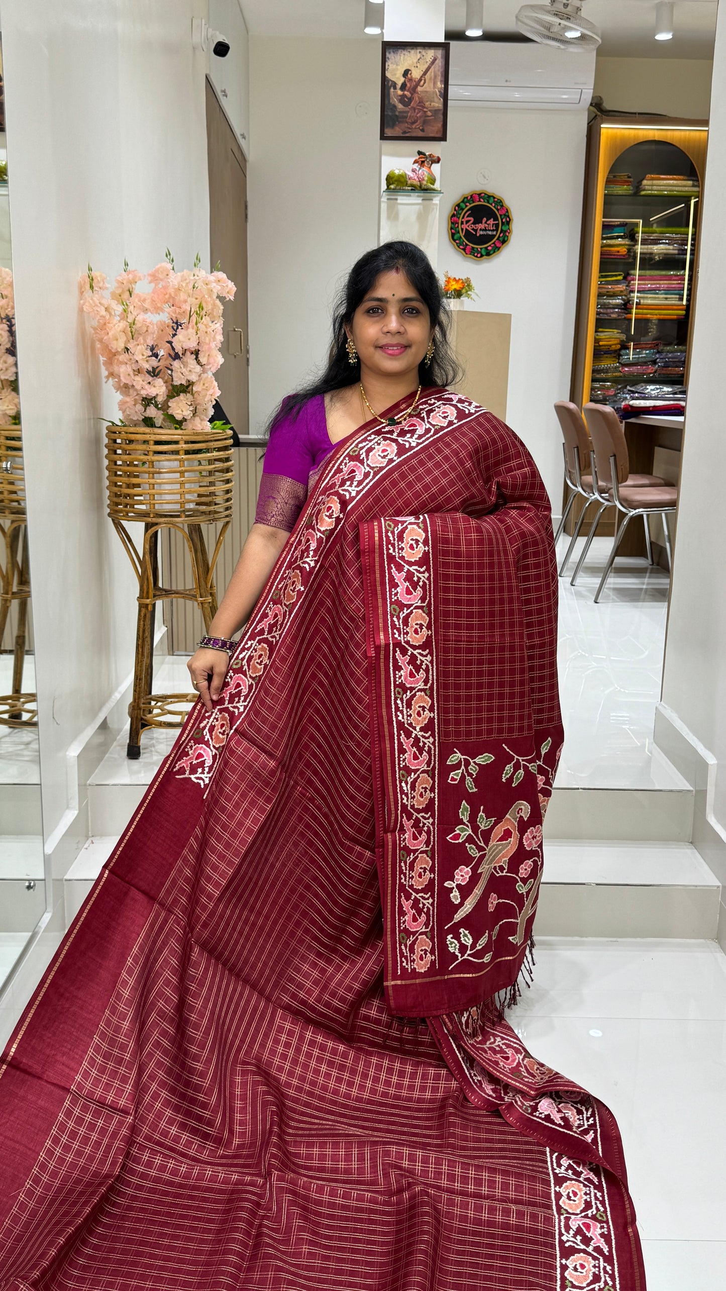Semi Tussar With Petit Point Embroidery Border