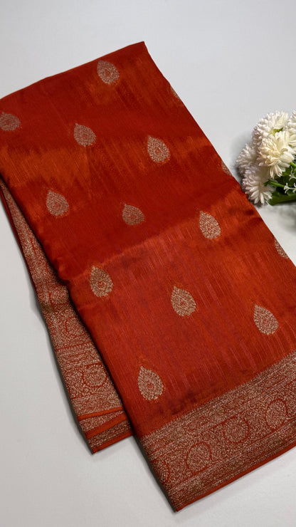 Semi Raw Silk Saree with Antique Border