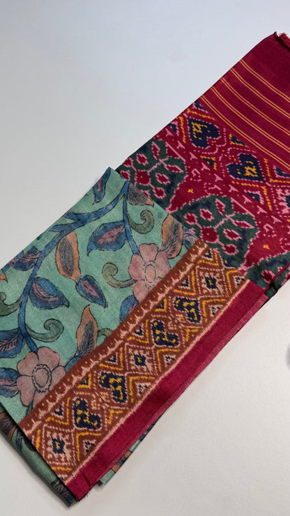 Kalamkari Printed Korean Tussar Saree