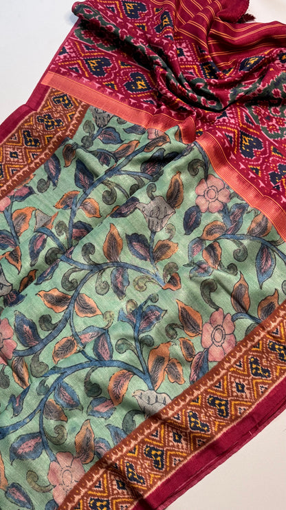 Kalamkari Printed Korean Tussar Saree
