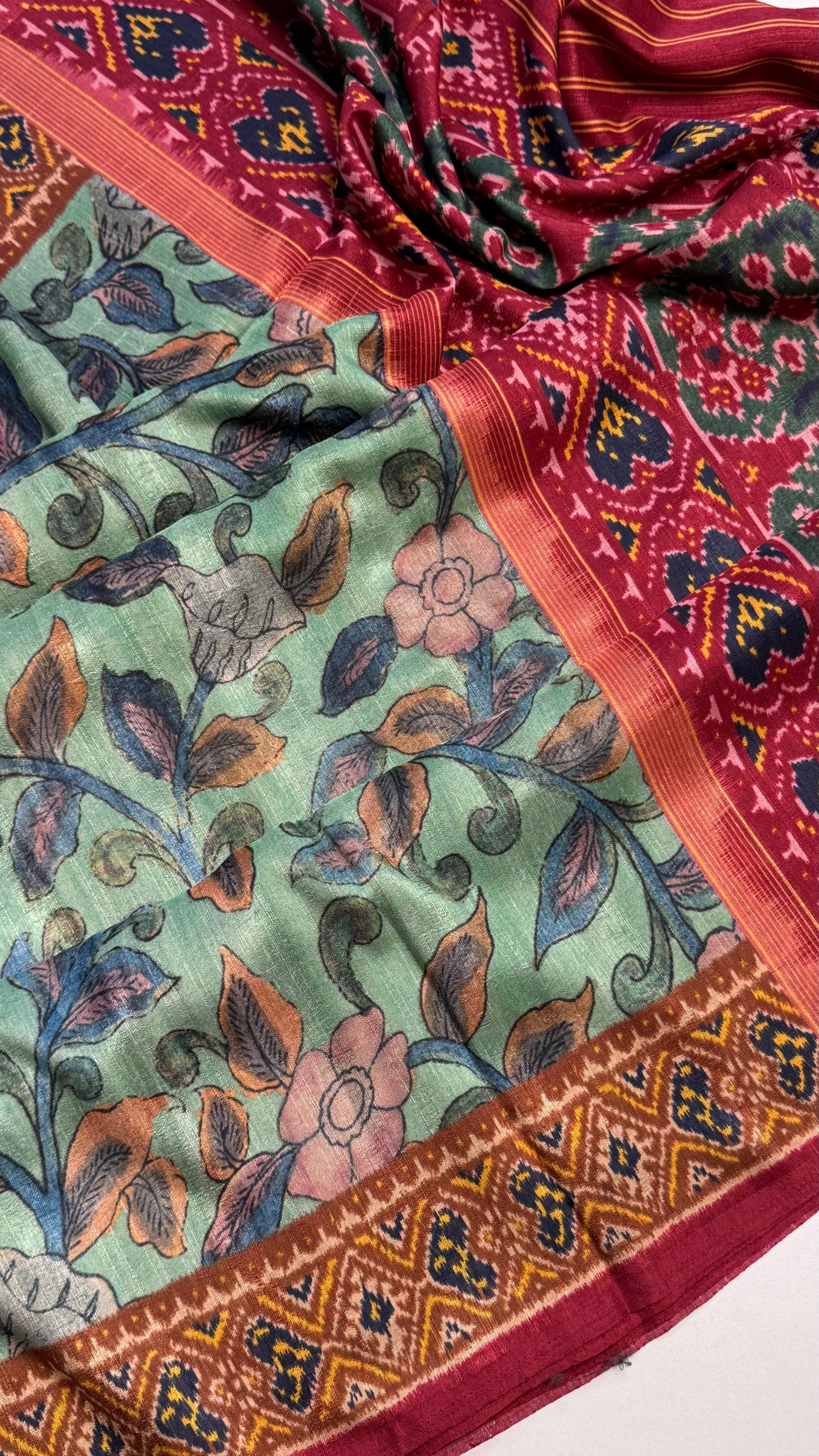 Kalamkari Printed Korean Tussar Saree