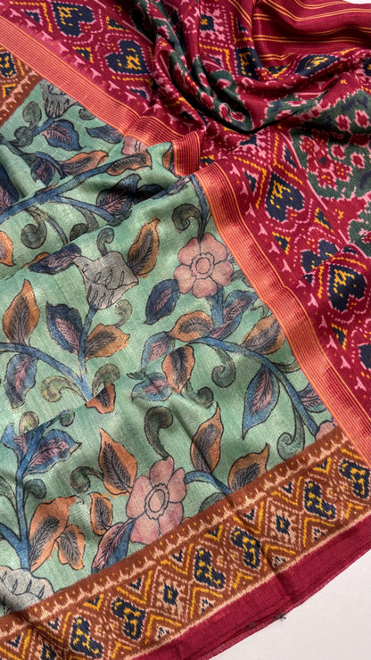 Kalamkari Printed Korean Tussar Saree