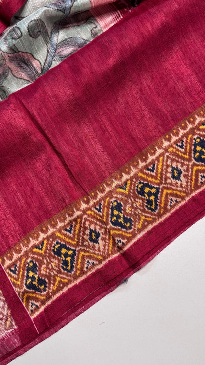 Kalamkari Printed Korean Tussar Saree