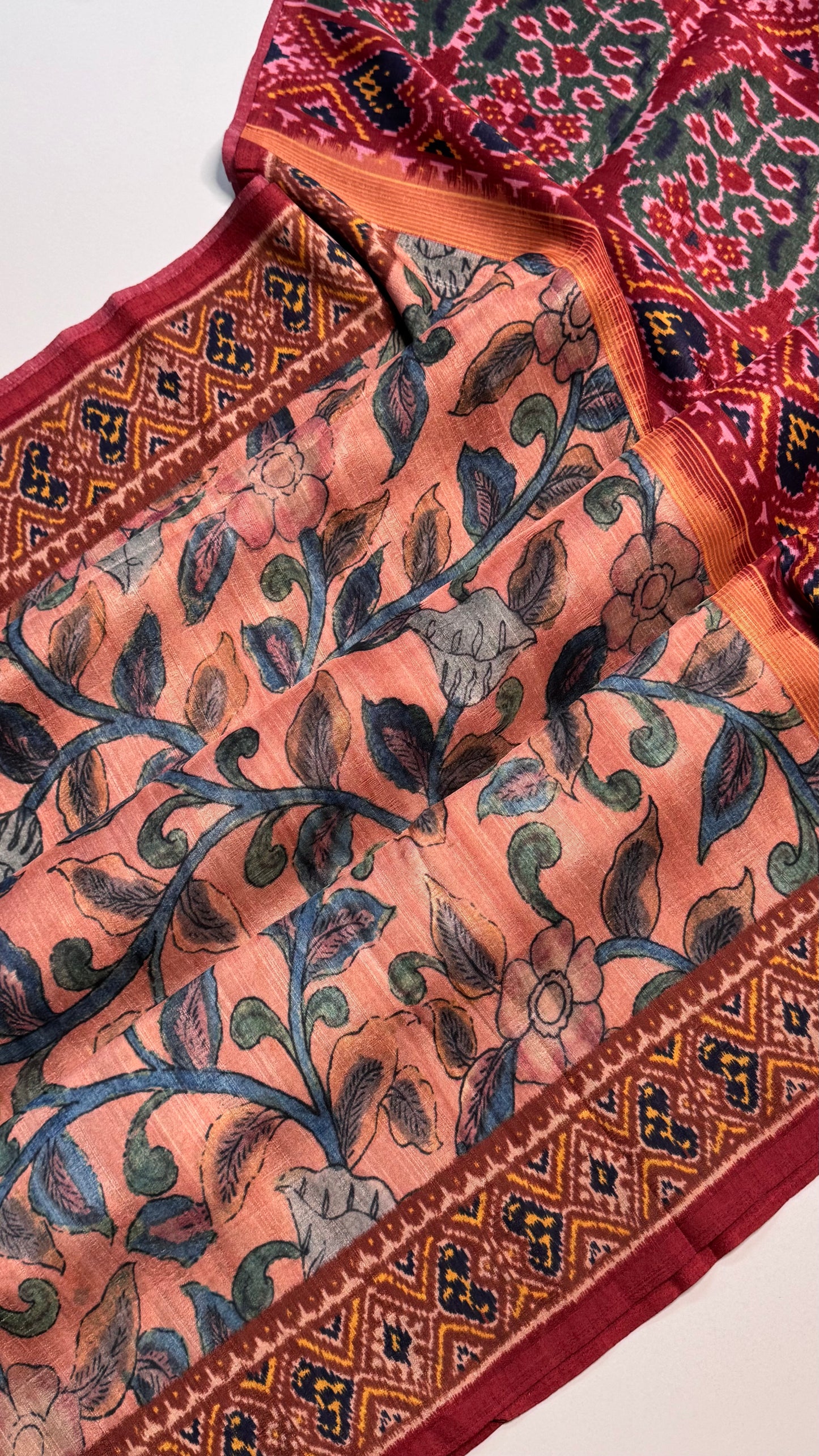 Kalamkari Printed Korean Tussar Saree