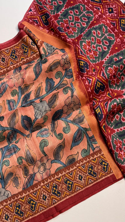 Kalamkari Printed Korean Tussar Saree
