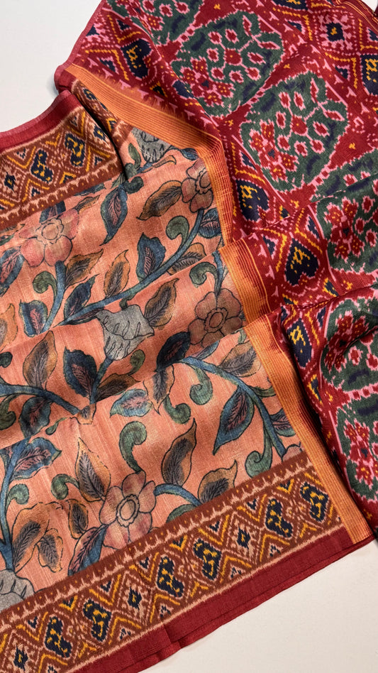 Kalamkari Printed Korean Tussar Saree