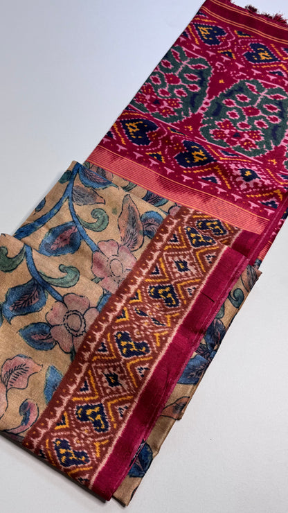 Kalamkari Printed Korean Tussar Saree