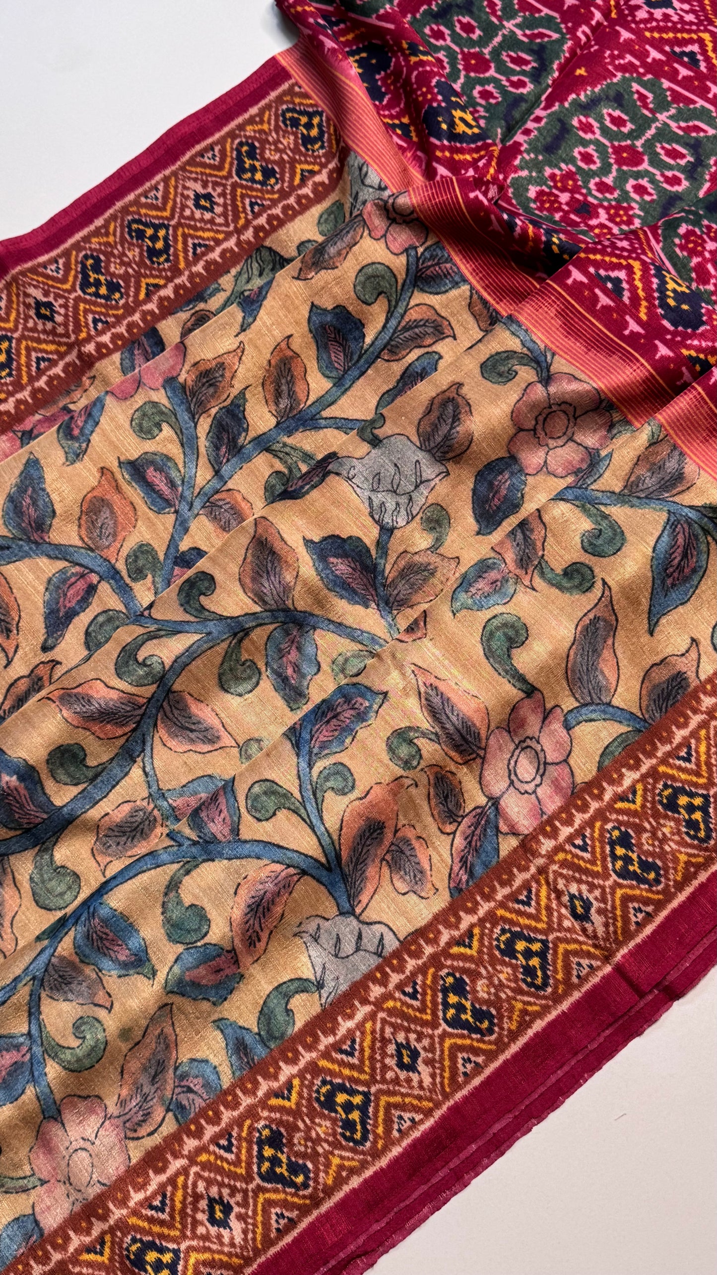 Kalamkari Printed Korean Tussar Saree