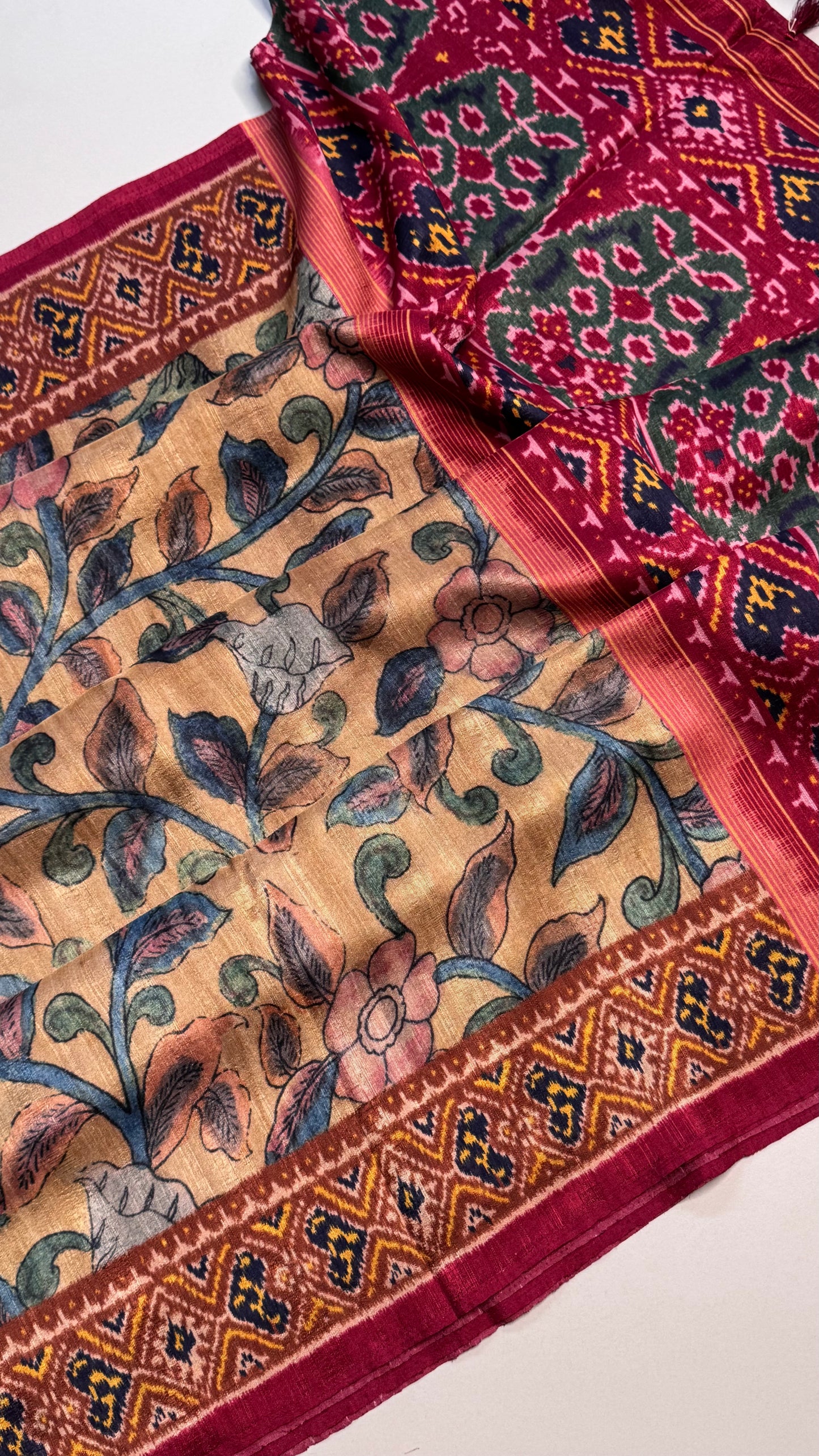 Kalamkari Printed Korean Tussar Saree