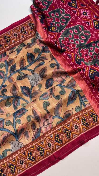 Kalamkari Printed Korean Tussar Saree