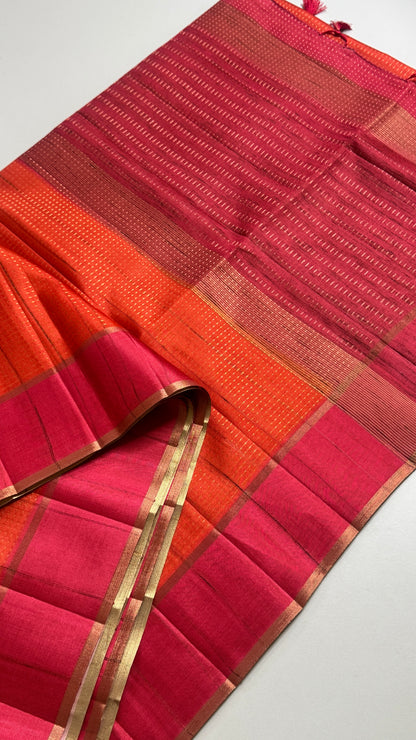 Semi Raw Silk Saree Fusion Style