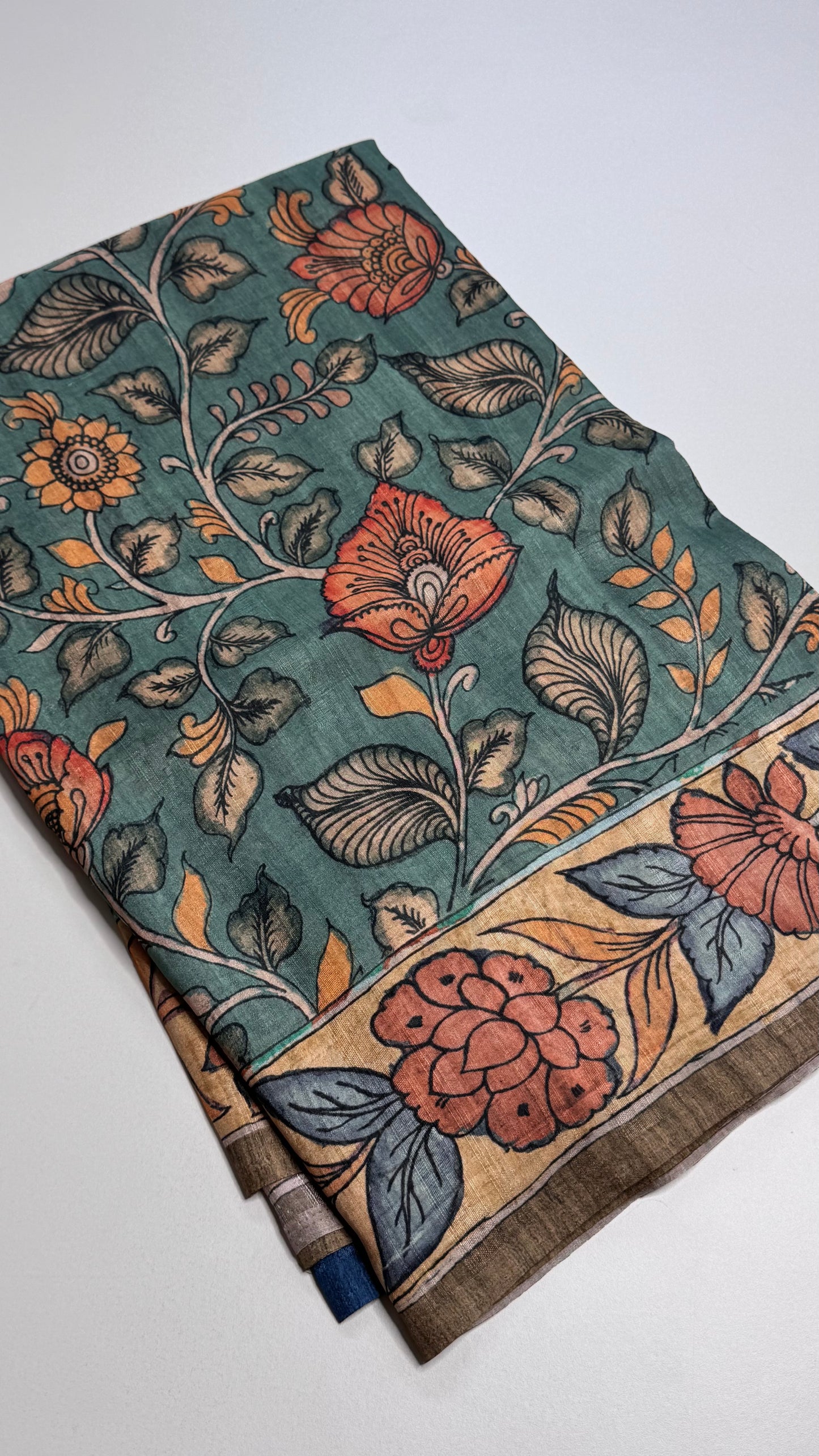 Kalamkari Printed Korean Tussar Saree