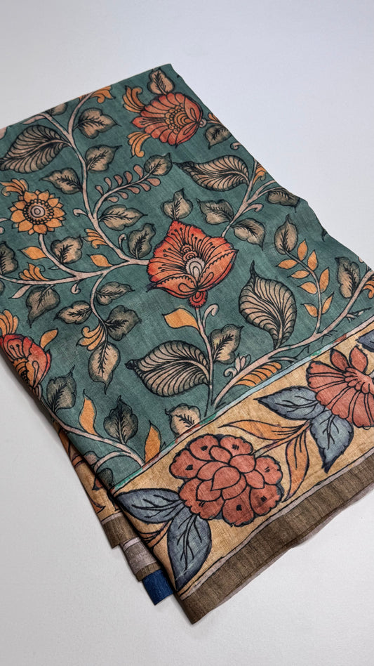 Kalamkari Printed Korean Tussar Saree