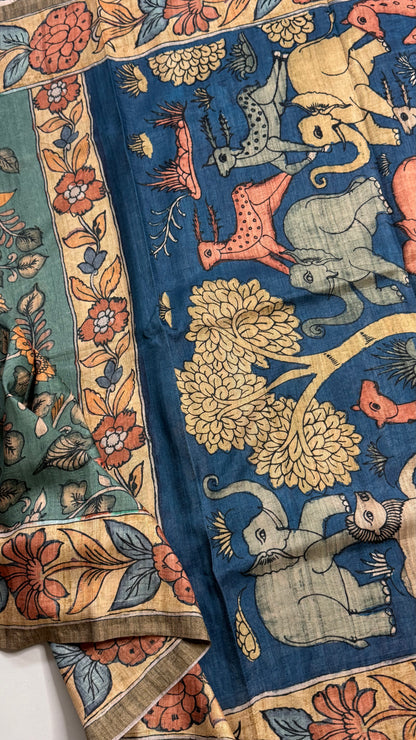 Kalamkari Printed Korean Tussar Saree
