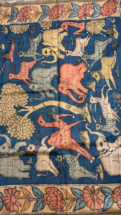 Kalamkari Printed Korean Tussar Saree