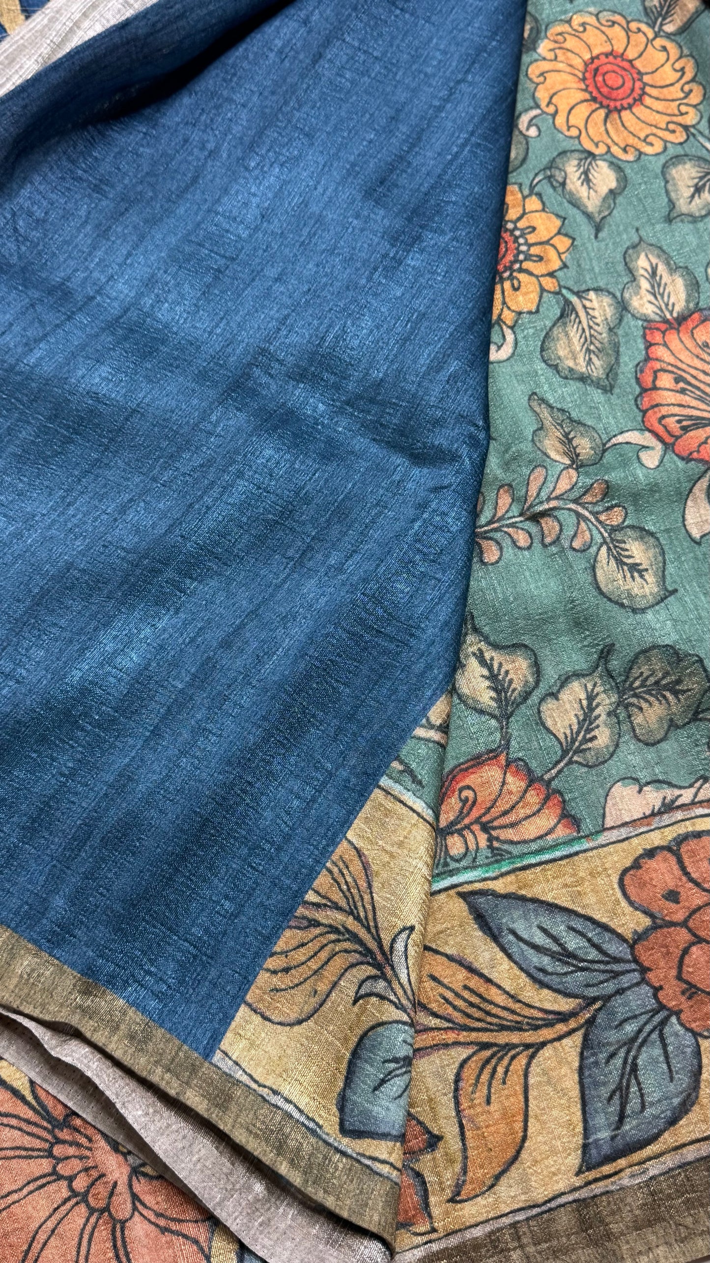 Kalamkari Printed Korean Tussar Saree