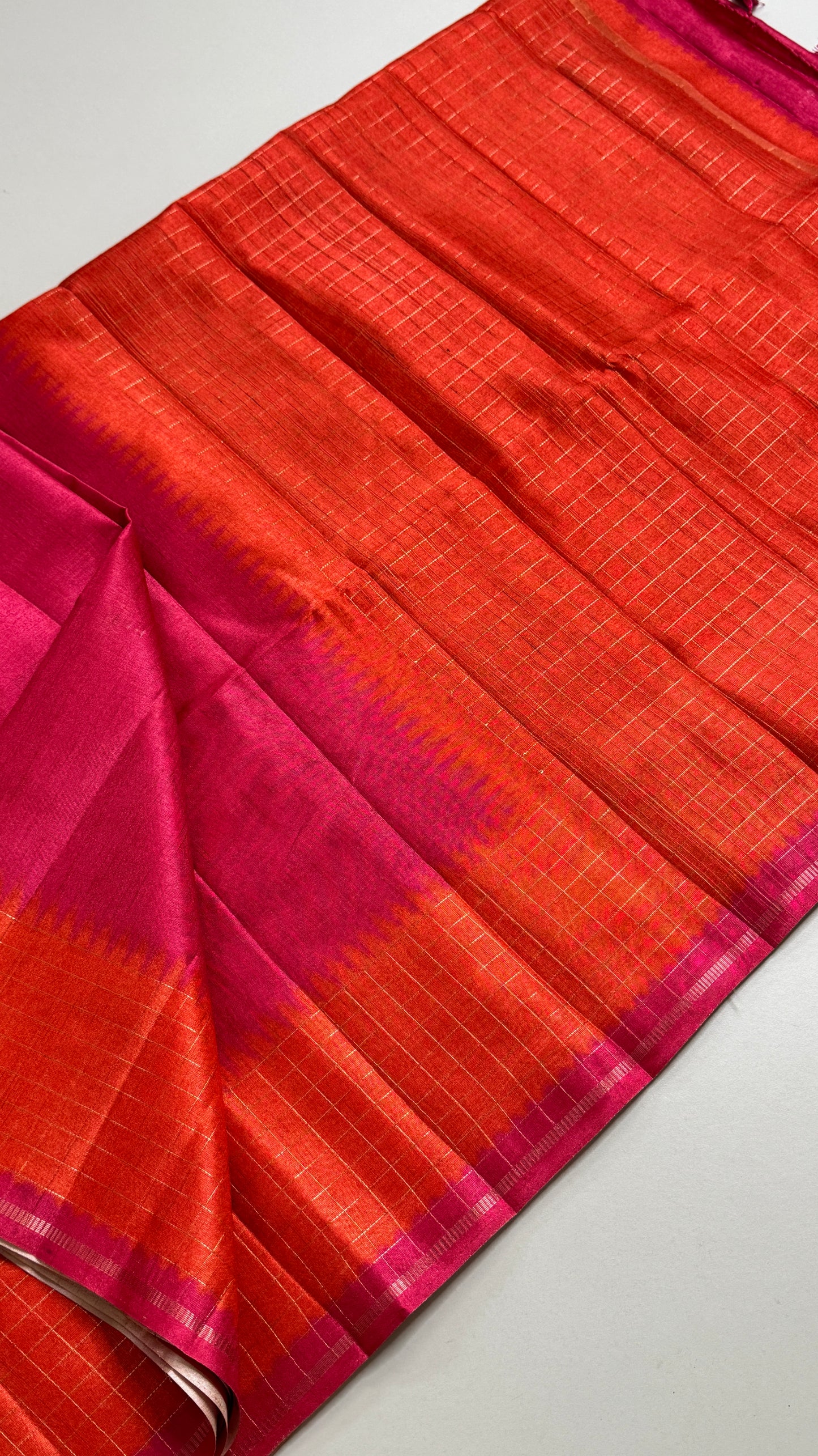 Semi Raw Silk Saree with Contrast Checks Border