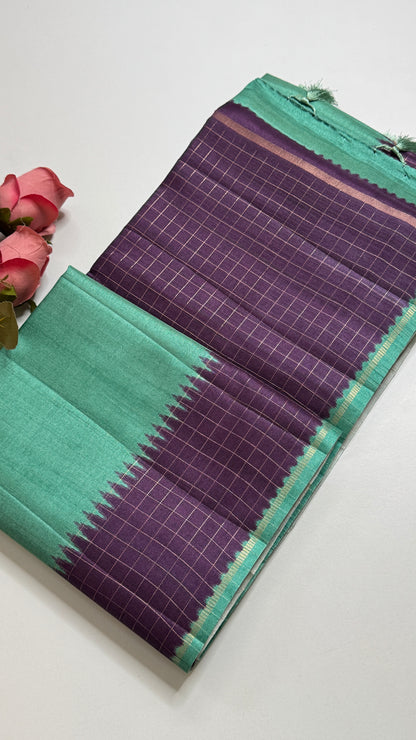 Semi Raw Silk Saree with Contrast Checks Border
