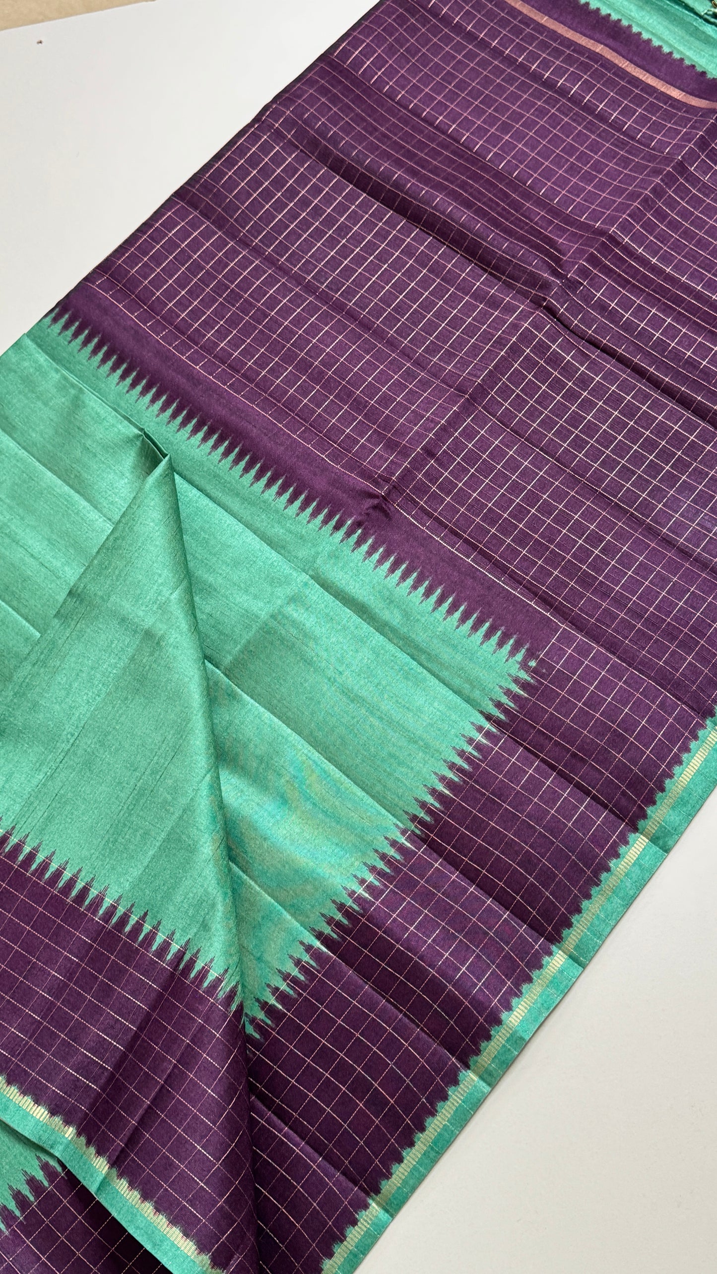 Semi Raw Silk Saree with Contrast Checks Border