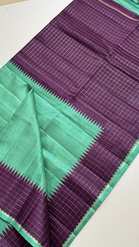 Semi Raw Silk Saree with Contrast Checks Border