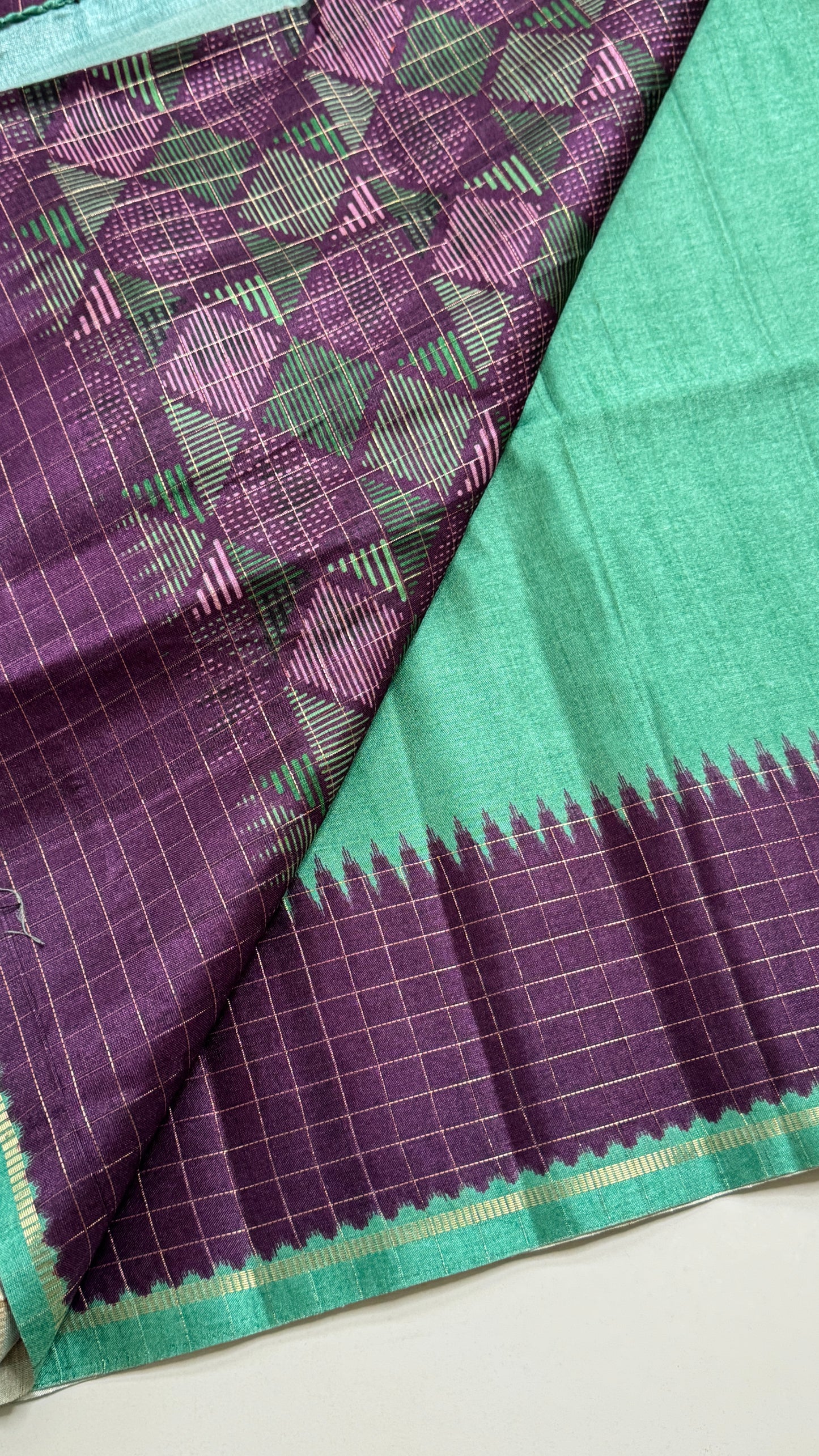 Semi Raw Silk Saree with Contrast Checks Border