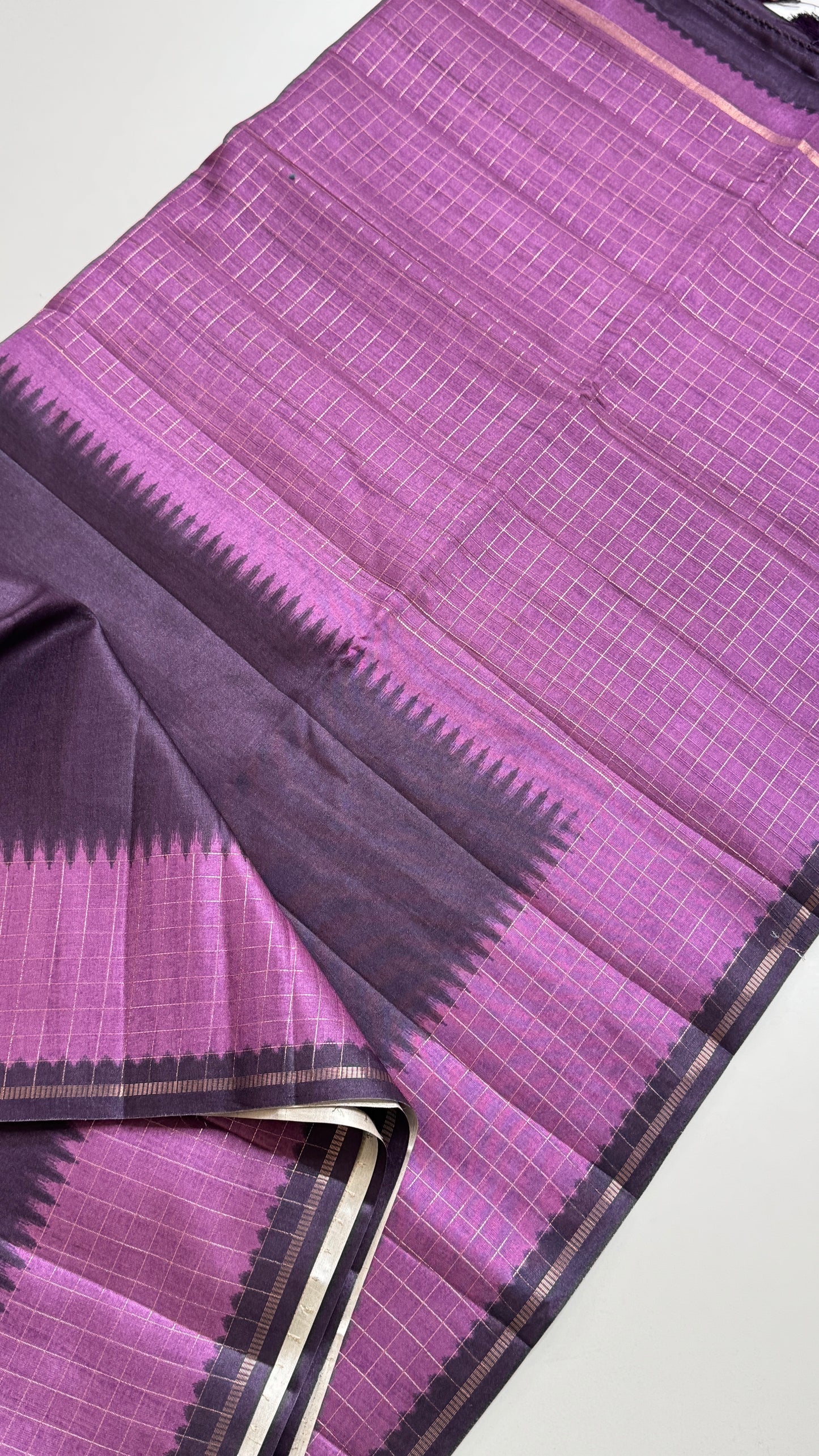 Semi Raw Silk Saree with Contrast Checks Border