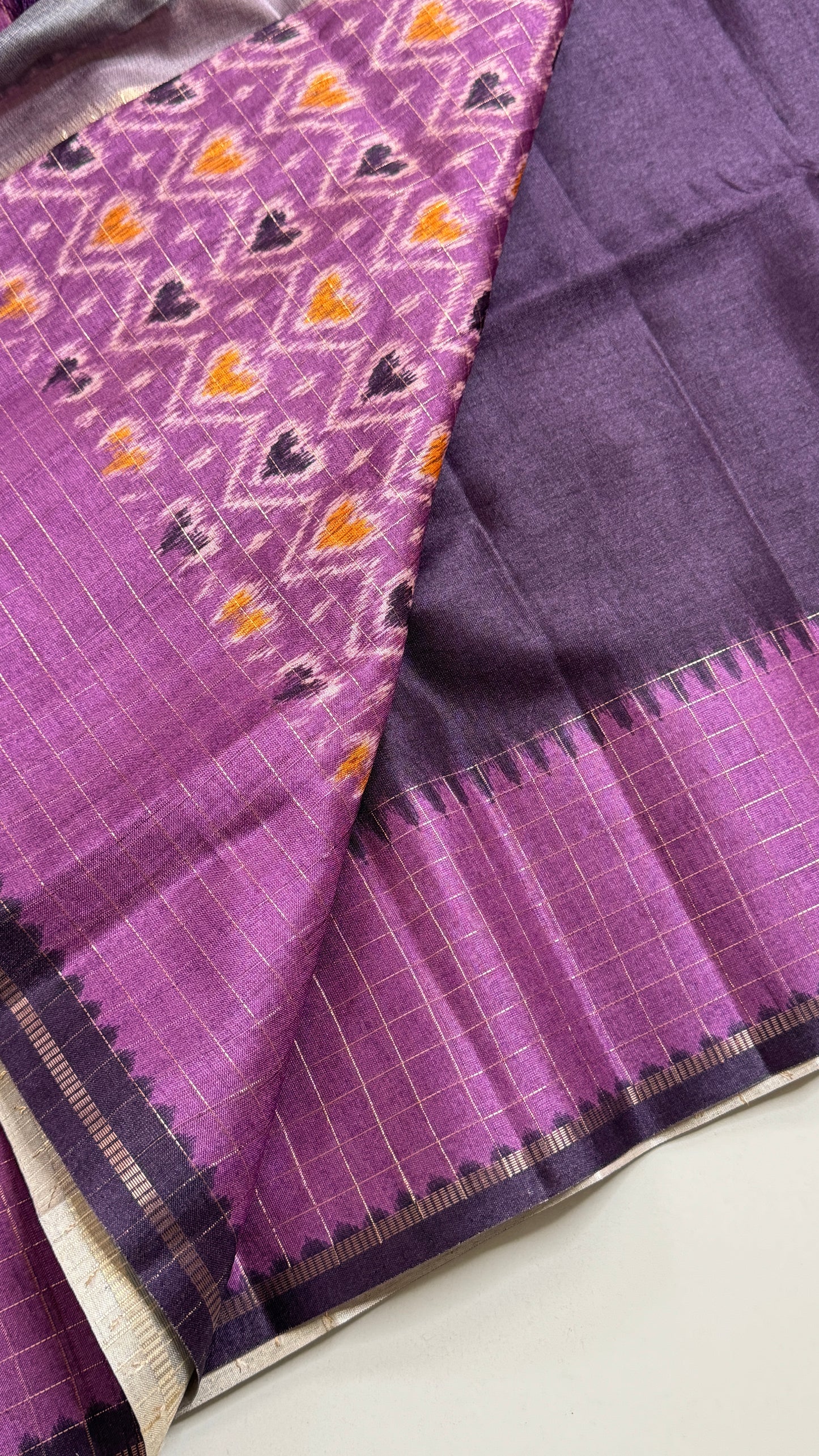 Semi Raw Silk Saree with Contrast Checks Border