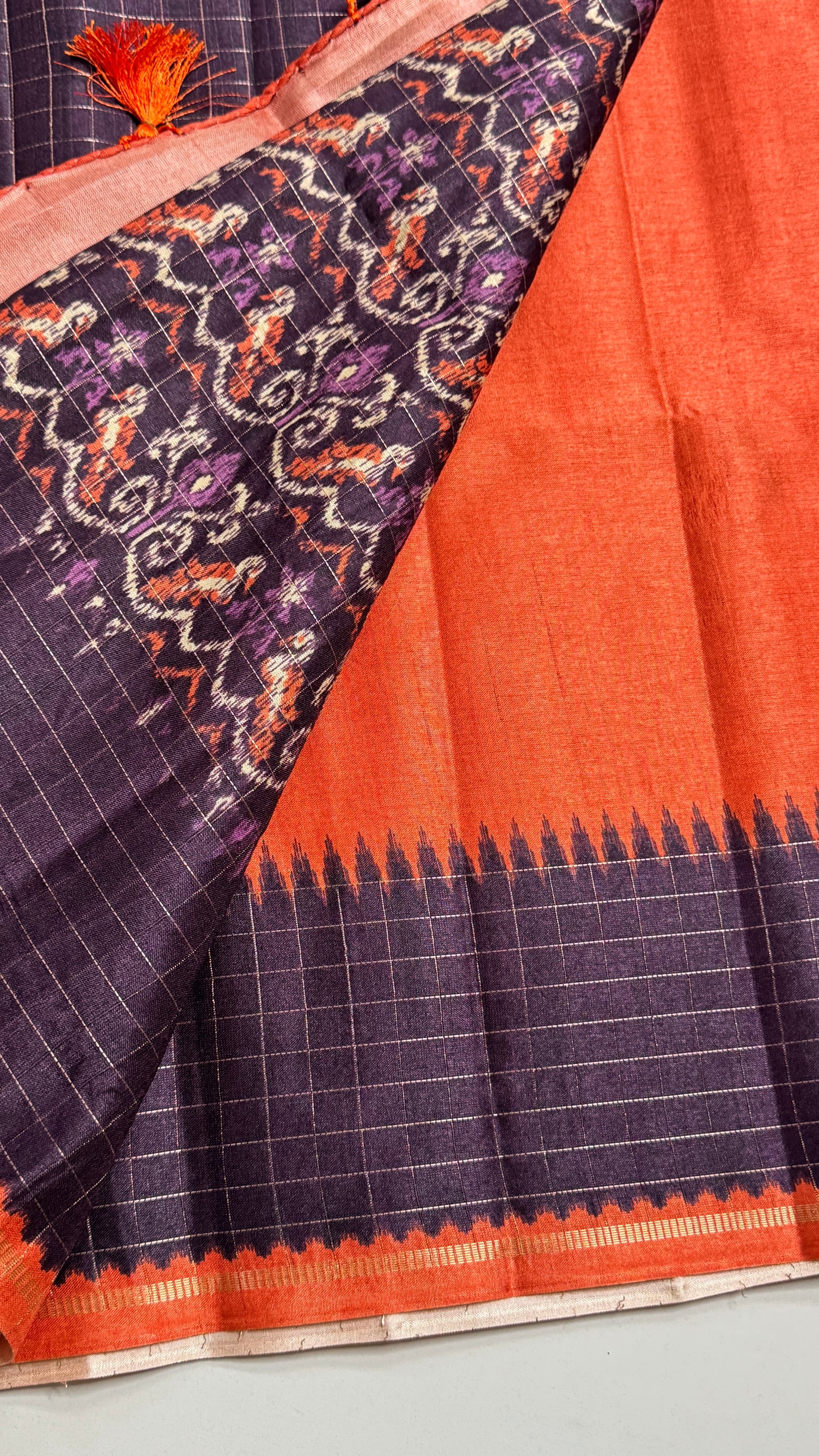Semi Raw Silk Saree with Contrast Checks Border