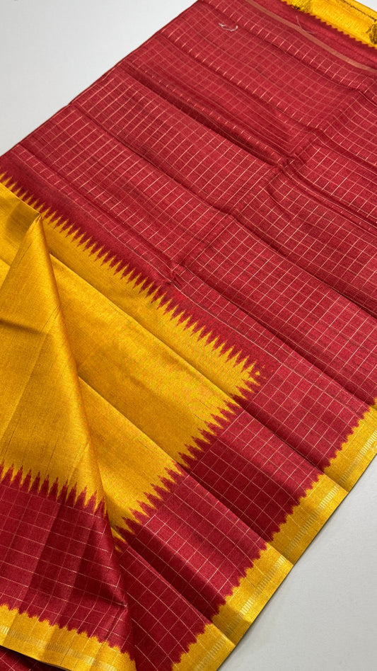 Semi Raw Silk Saree with Contrast Checks Border